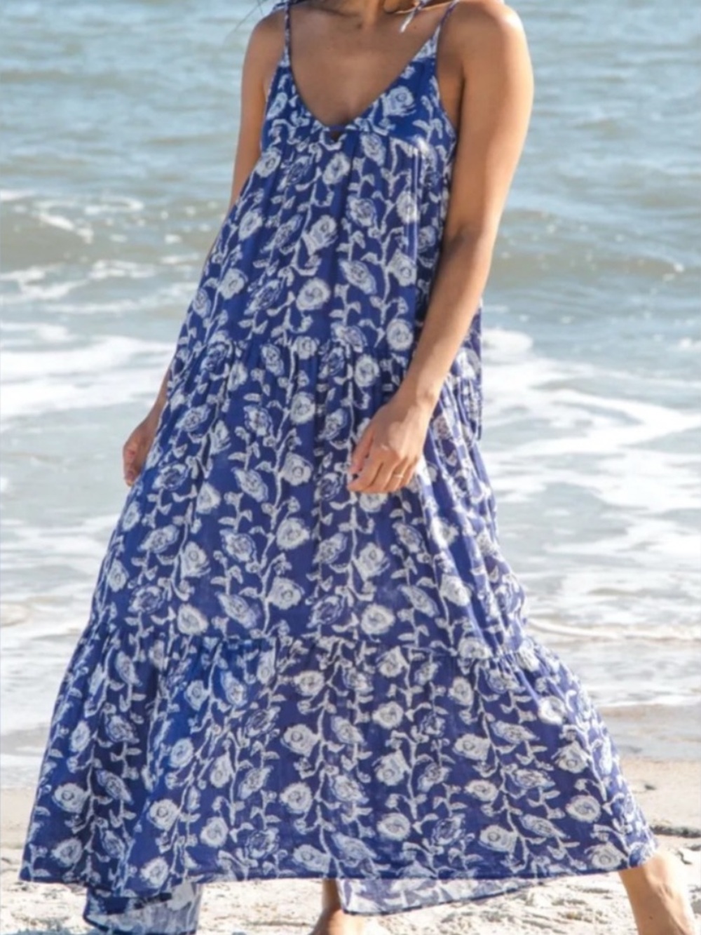 Natural Life Brooklynn Cotton Gauze Maxi Dress Blue & White Floral Medium